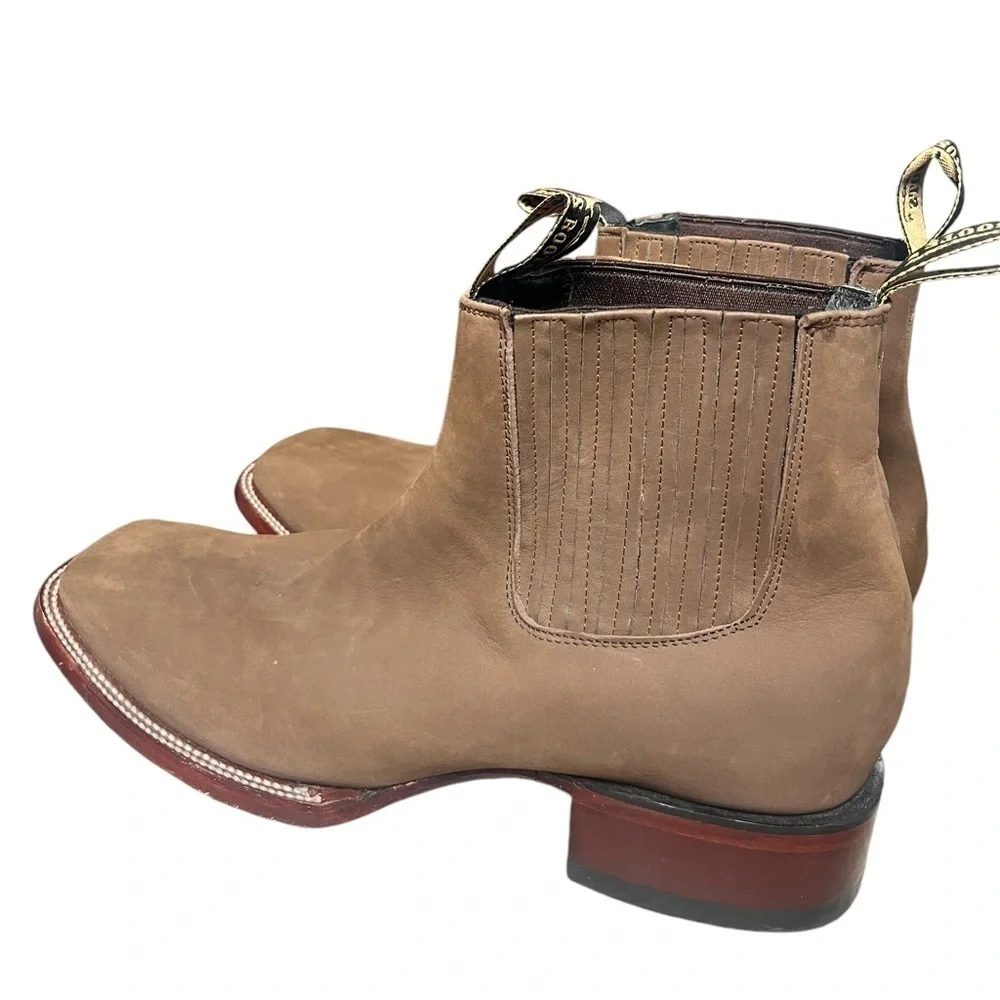 LOS ALTOS BOOTS NOBUCK TAUPE WIDE SQUARE TOE ANKLE BOOT BOTIN size 12.